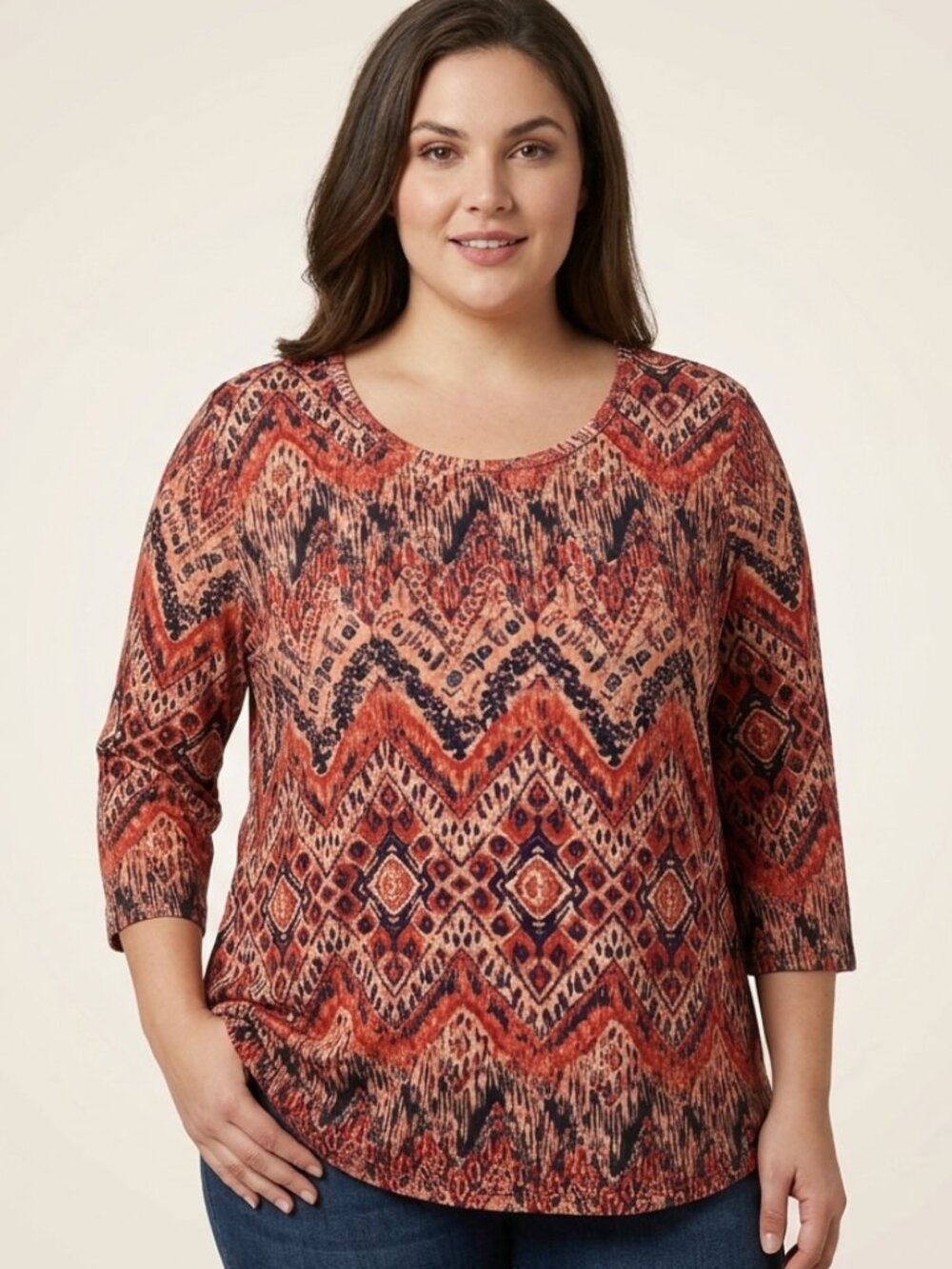 NWT | OFEEFAN Geometric Boho Print Top | Rust & Navy | XL